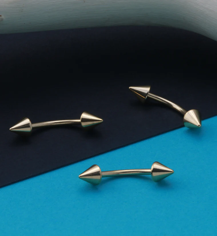 Gold PVD Spiked Curved Barbell - Mrs Treak