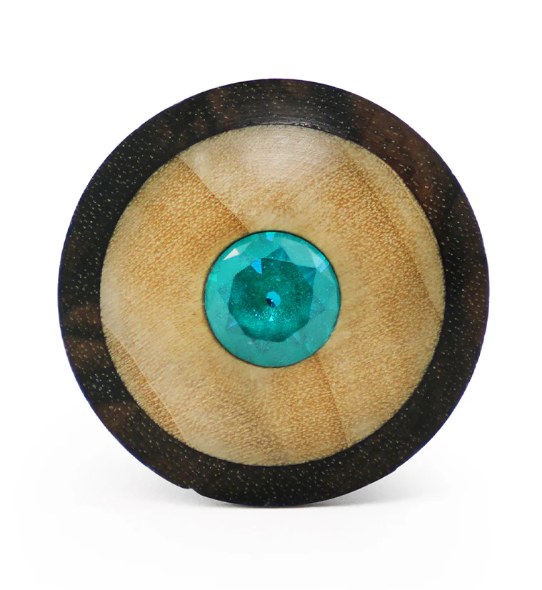 Sono - Crocodile Wood Plugs With Aqua CZ Gem Inlay - Mrs Treak