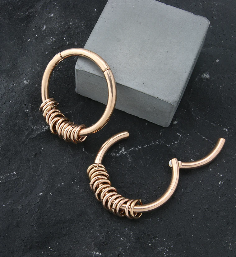 Rose Gold PVD Active Rings Hinged Ear Weights - Mrs Treak