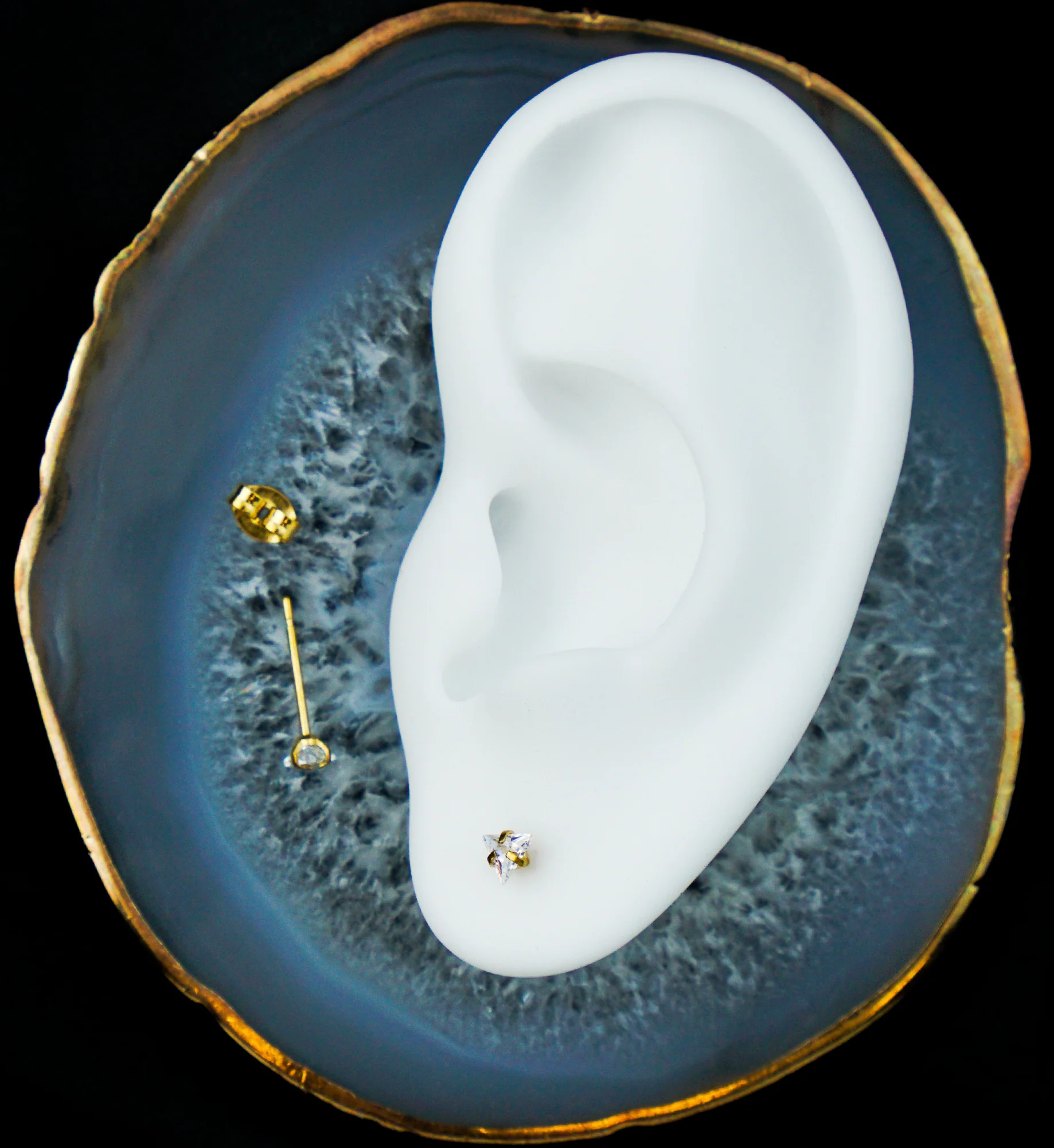 Gold PVD Prong Triangle Clear CZ Stainless Steel Stud Earrings - Mrs Treak