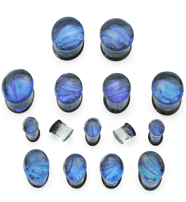 Oval Space Dust Dichroic Glass Double Flare Plugs - Mrs Treak