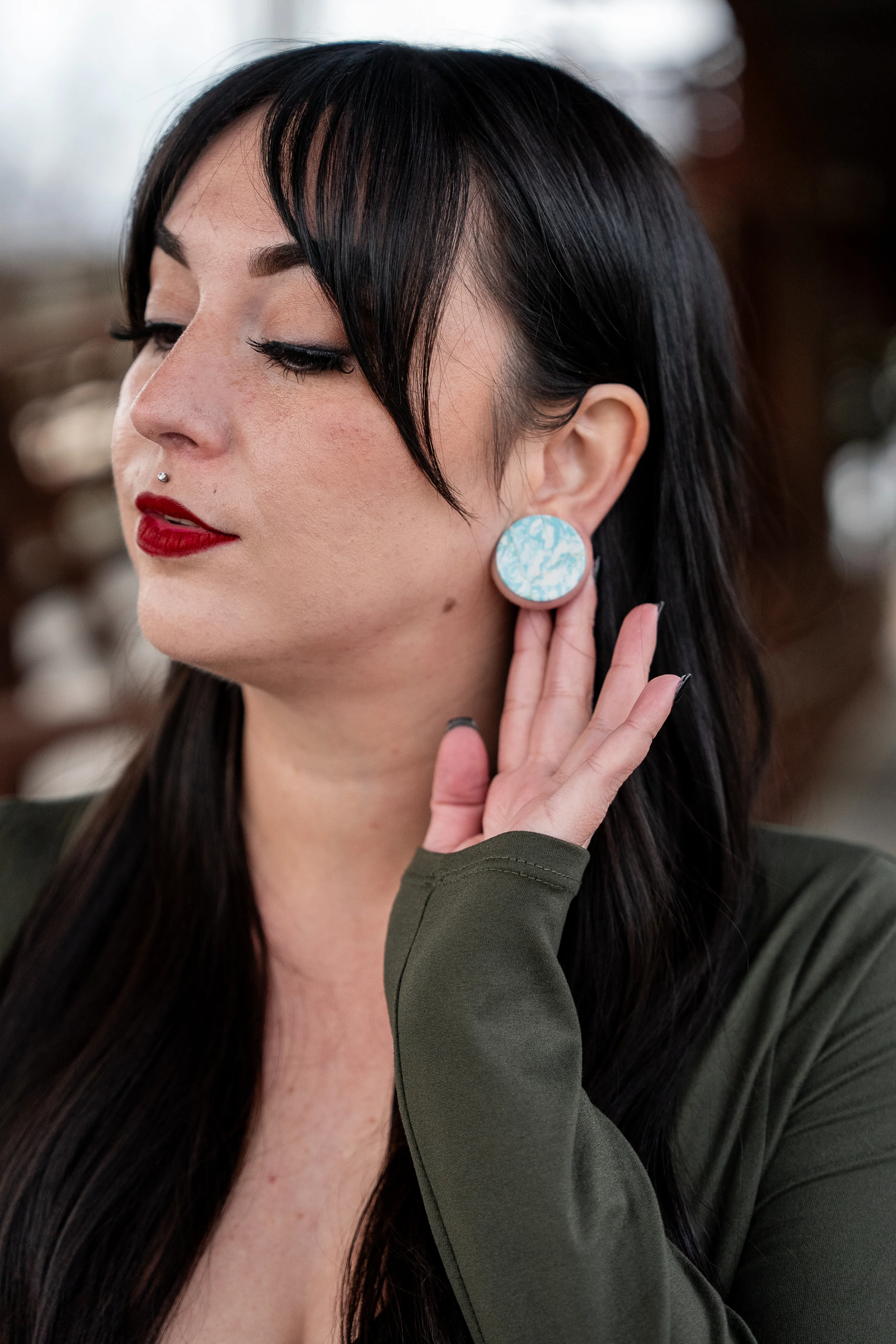 Ocean Howlite Stone Mayan Flare Plugs - Mrs Treak