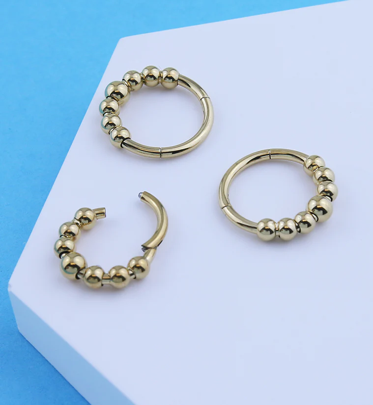 Gold PVD Beaded Titanium Hinged Segment Ring - Mrs Treak