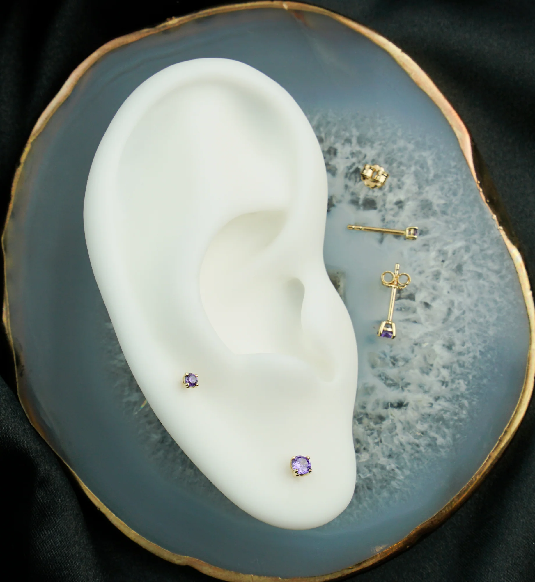 14kt Gold February Birthstone Amethyst CZ Stud Earrings - Mrs Treak