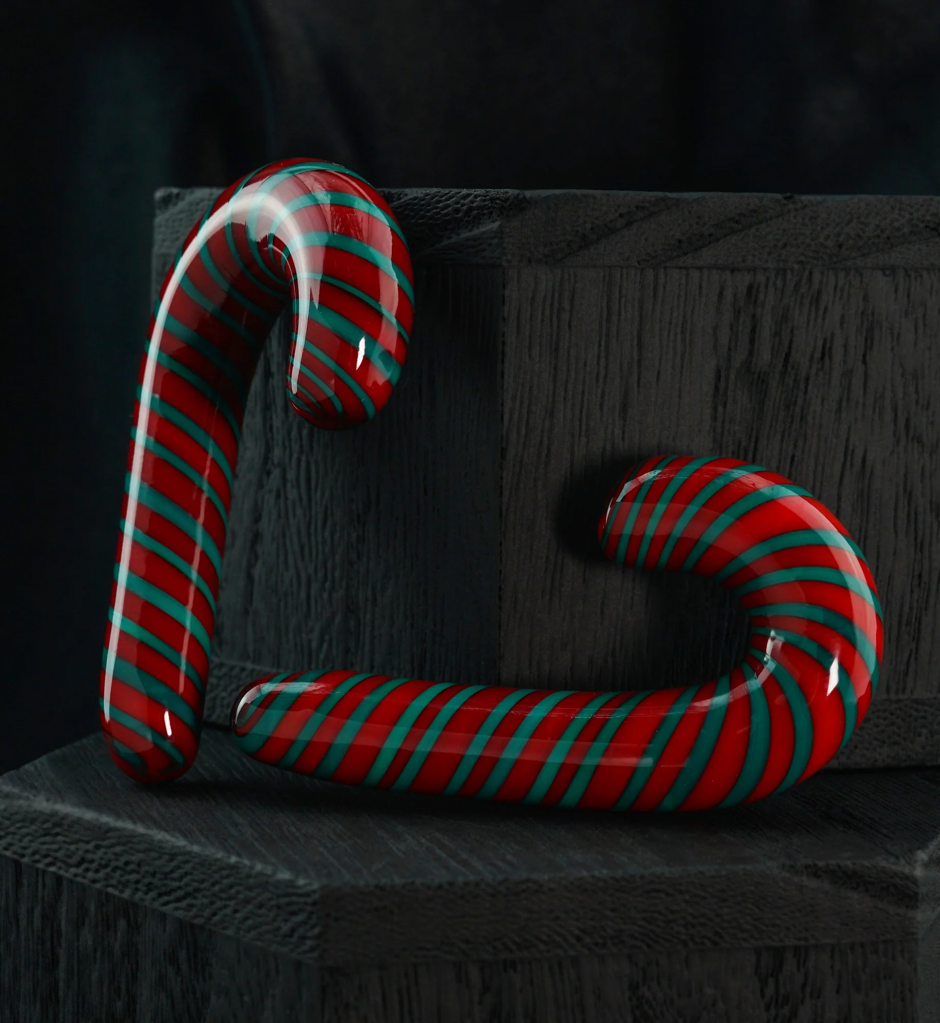 Green and Red Candy Cane Glass Ear Hangers - Mrs Treak