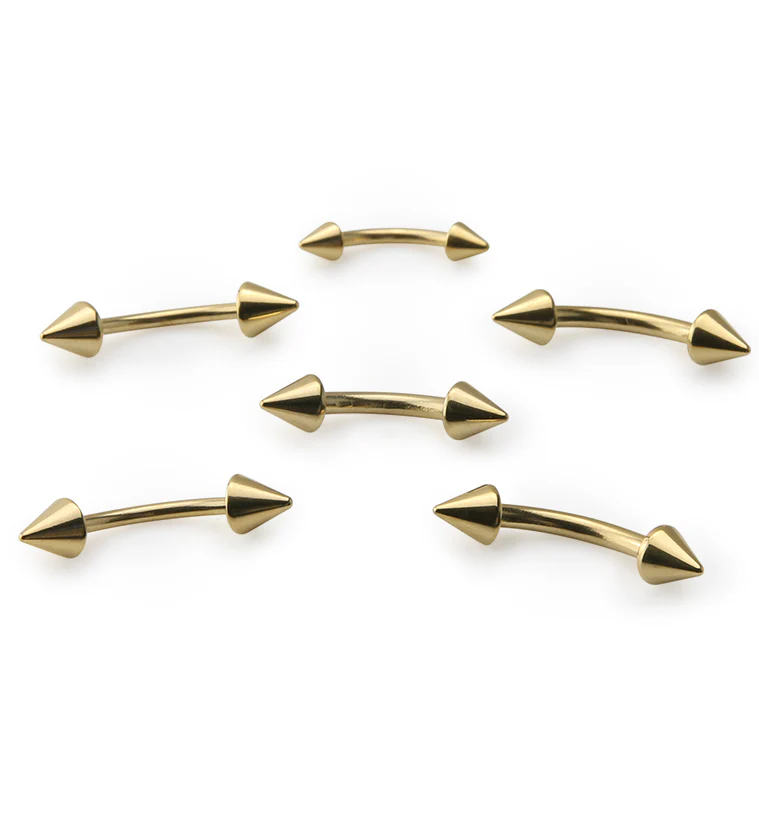 Gold PVD Spiked Curved Barbell - Mrs Treak