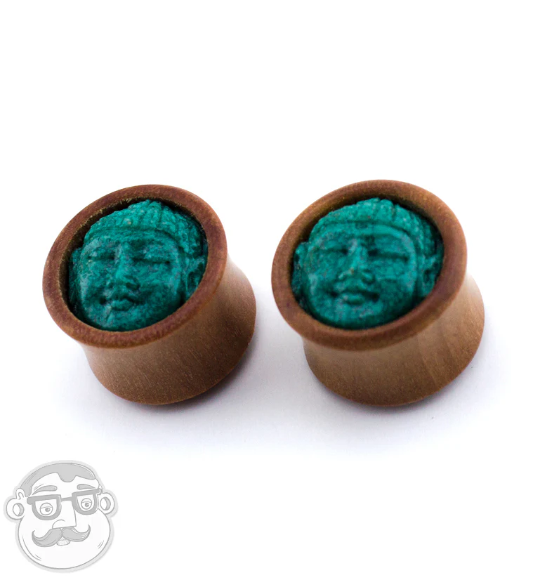 Saba Wood Plugs With Buddha Stone Inlay - Mrs Treak