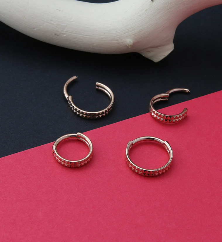 Rose Gold PVD Parallel Polyhedra Edge Hinged Segment Ring - Mrs Treak