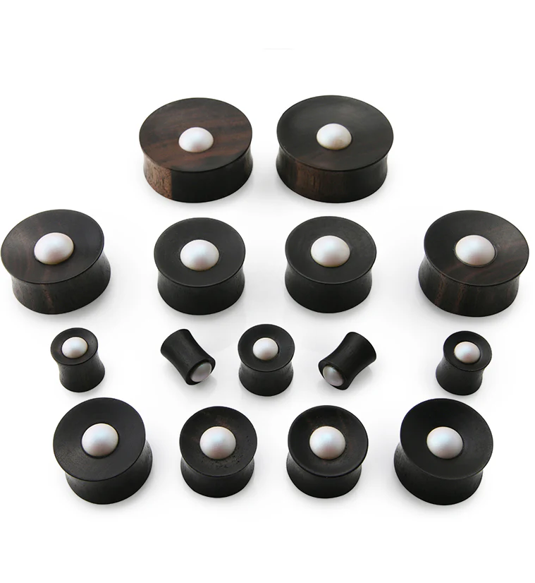 Areng Wood Plugs with Swarovski Pearl Inlay - Mrs Treak