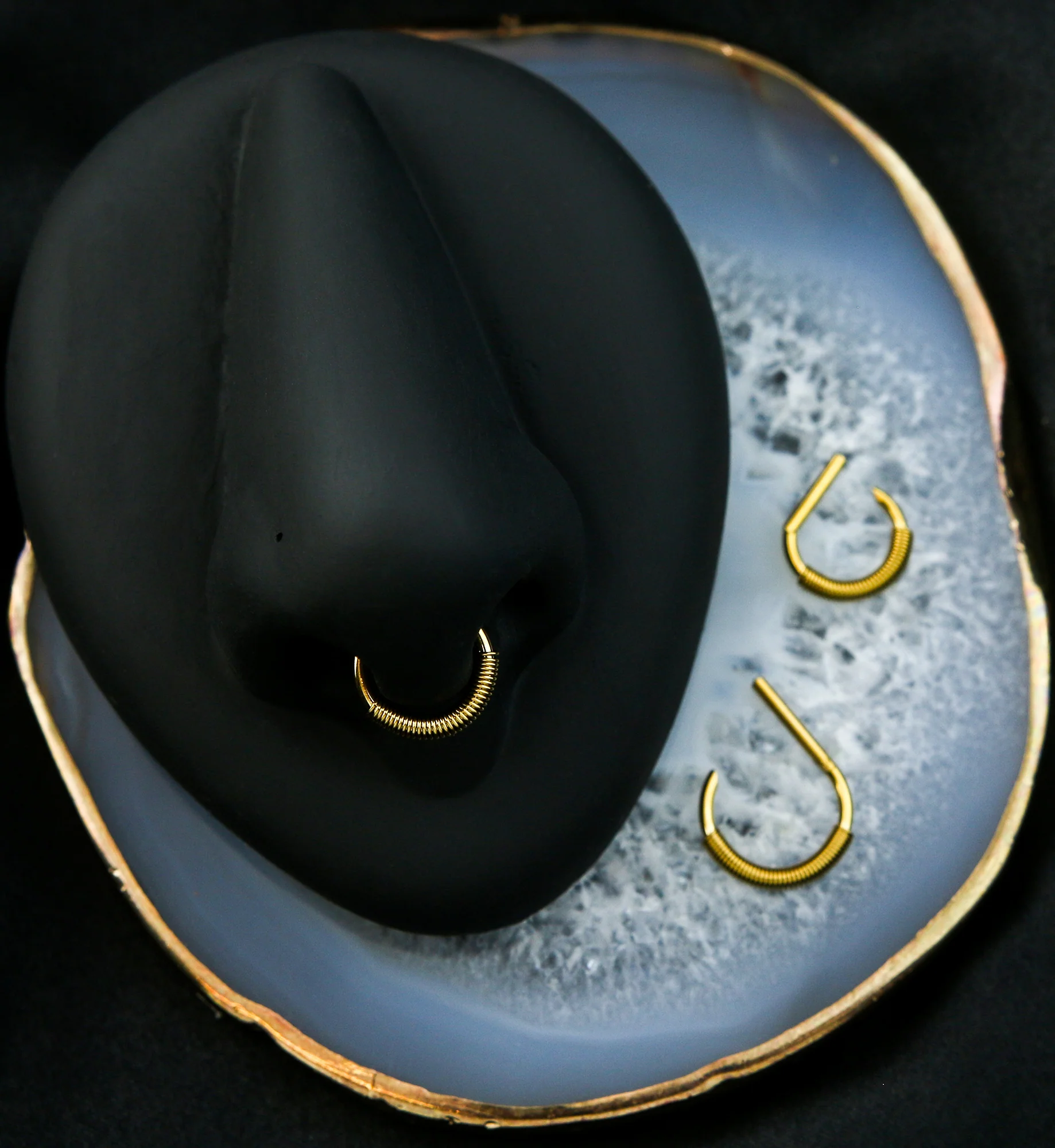 Gold PVD Coil D-Shaped Stainless Steel Hinged Segment Ring - Mrs Treak