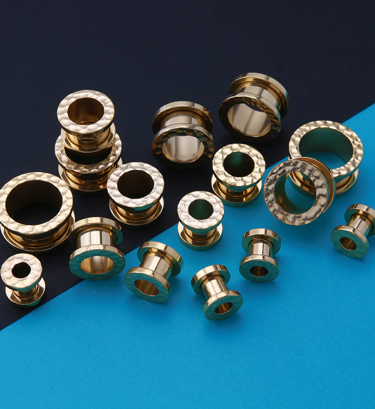 Hammered Gold PVD Stainless Steel Tunnels - Mrs Treak