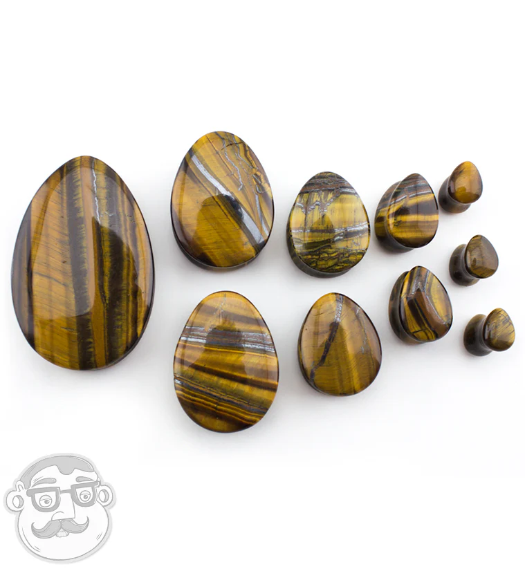Tiger Eye Stone Teardrop Plugs - Mrs Treak