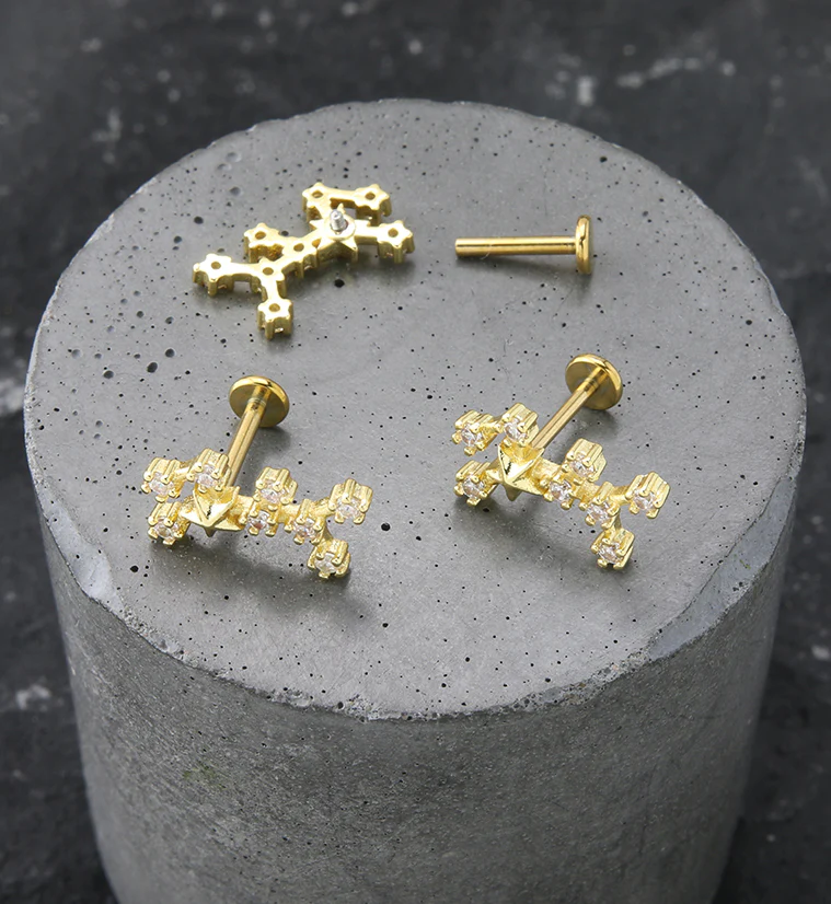 Gold PVD Virgo Constellation Clear CZ Stainless Steel Internally Threaded Labret - Mrs Treak