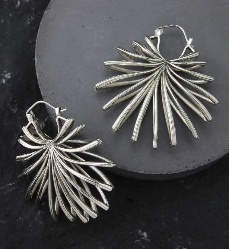 Lady Palm Leaf White Brass Hangers / Earrings - Mrs Treak