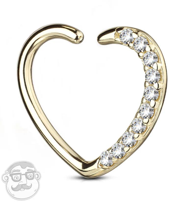 16G 14kt Gold Heart CZ Daith Cartilage Ring - Mrs Treak