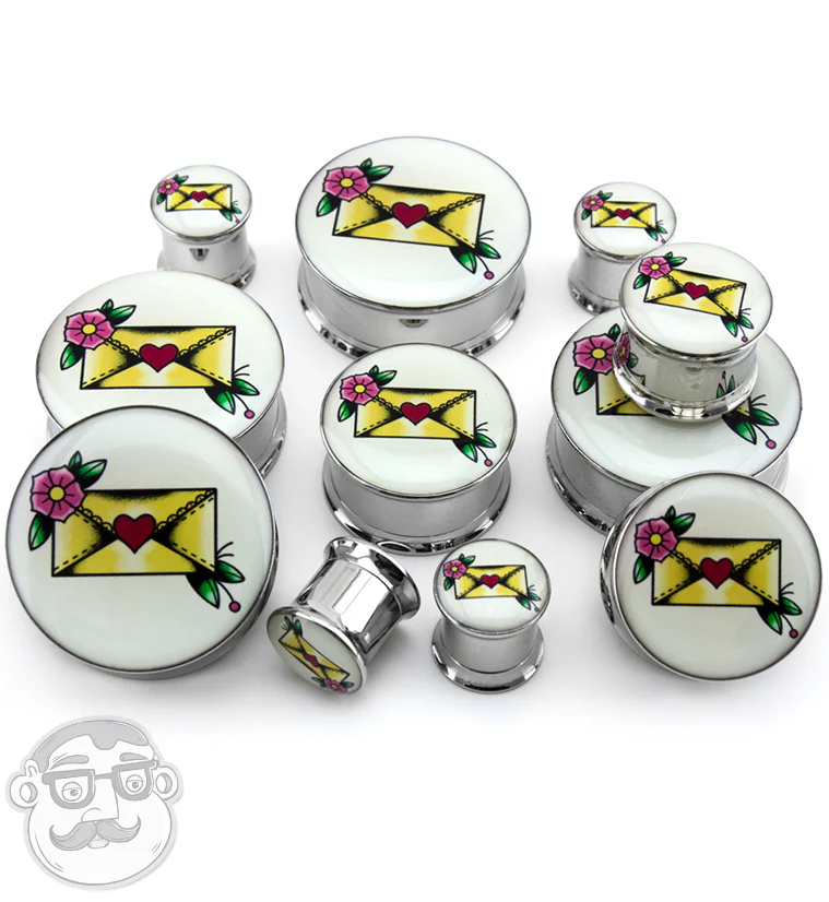 Love Letter Tattoo Steel Plugs - Mrs Treak