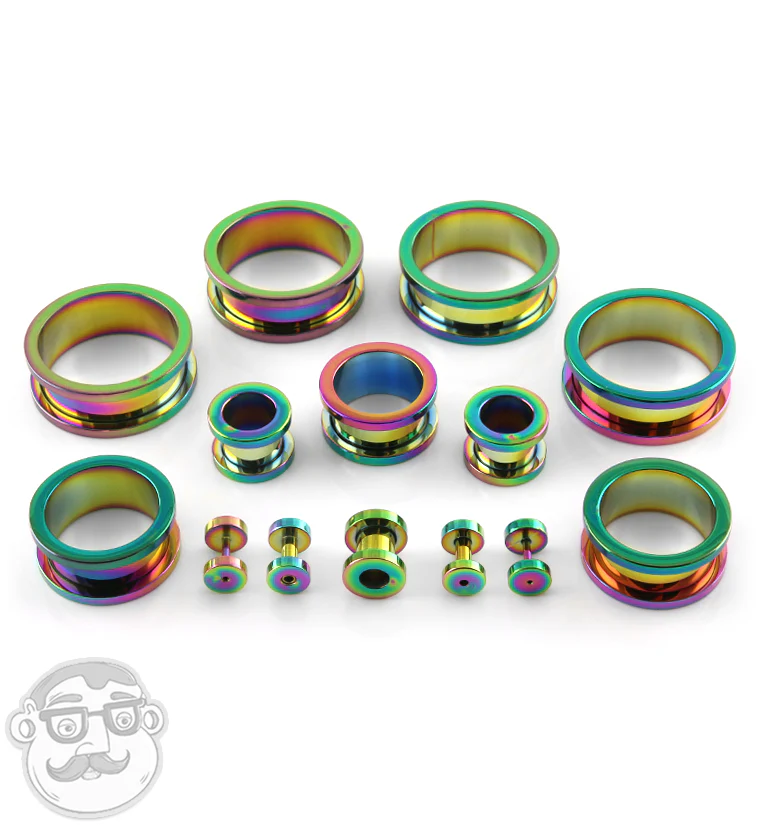 Rainbow Stainless Steel Screw on Tunnels - Mrs Treak