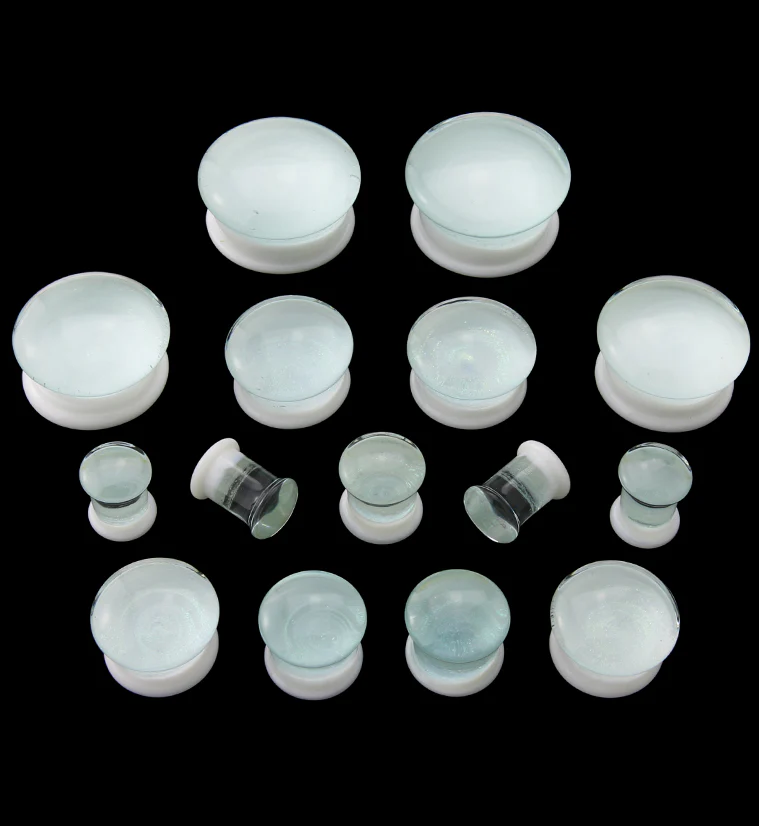 White Cosmos Glass Double Flare Plugs - Mrs Treak