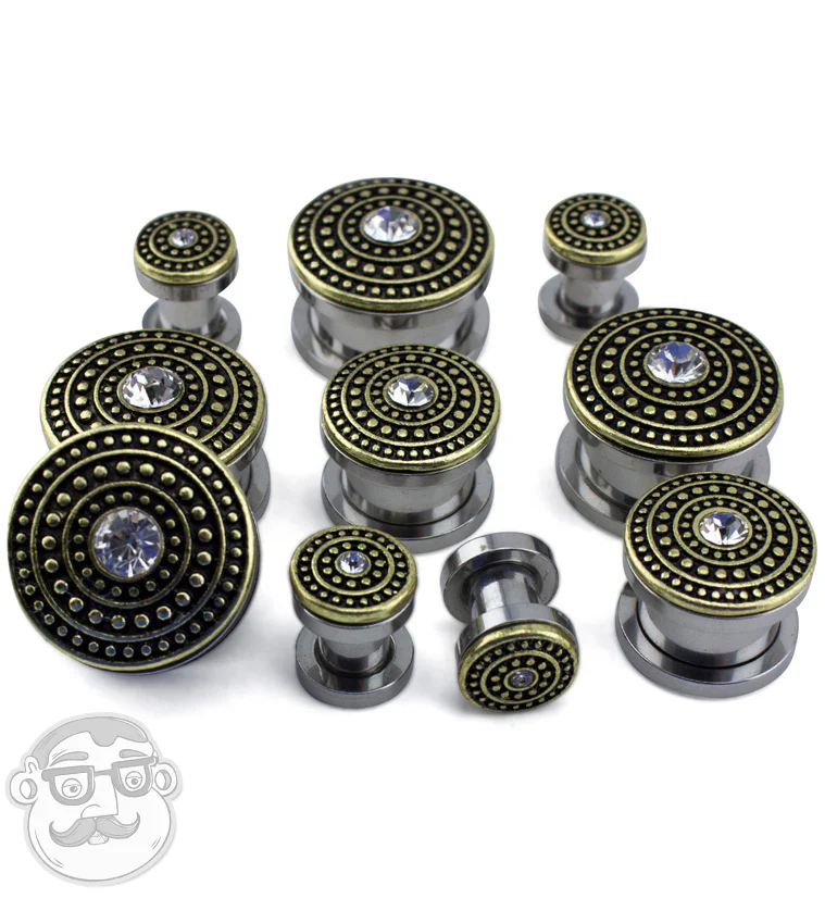Golden Beaded CZ Top Stainless Steel Plugs - Mrs Treak