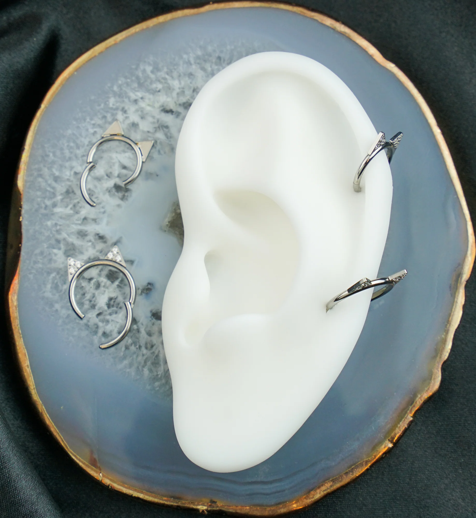 Cat Ears Clear CZ Titanium Hinged Segment Ring - Mrs Treak