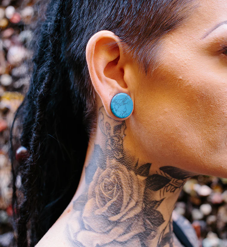 Turquoise Howlite Stone Double Flare Plugs - Mrs Treak