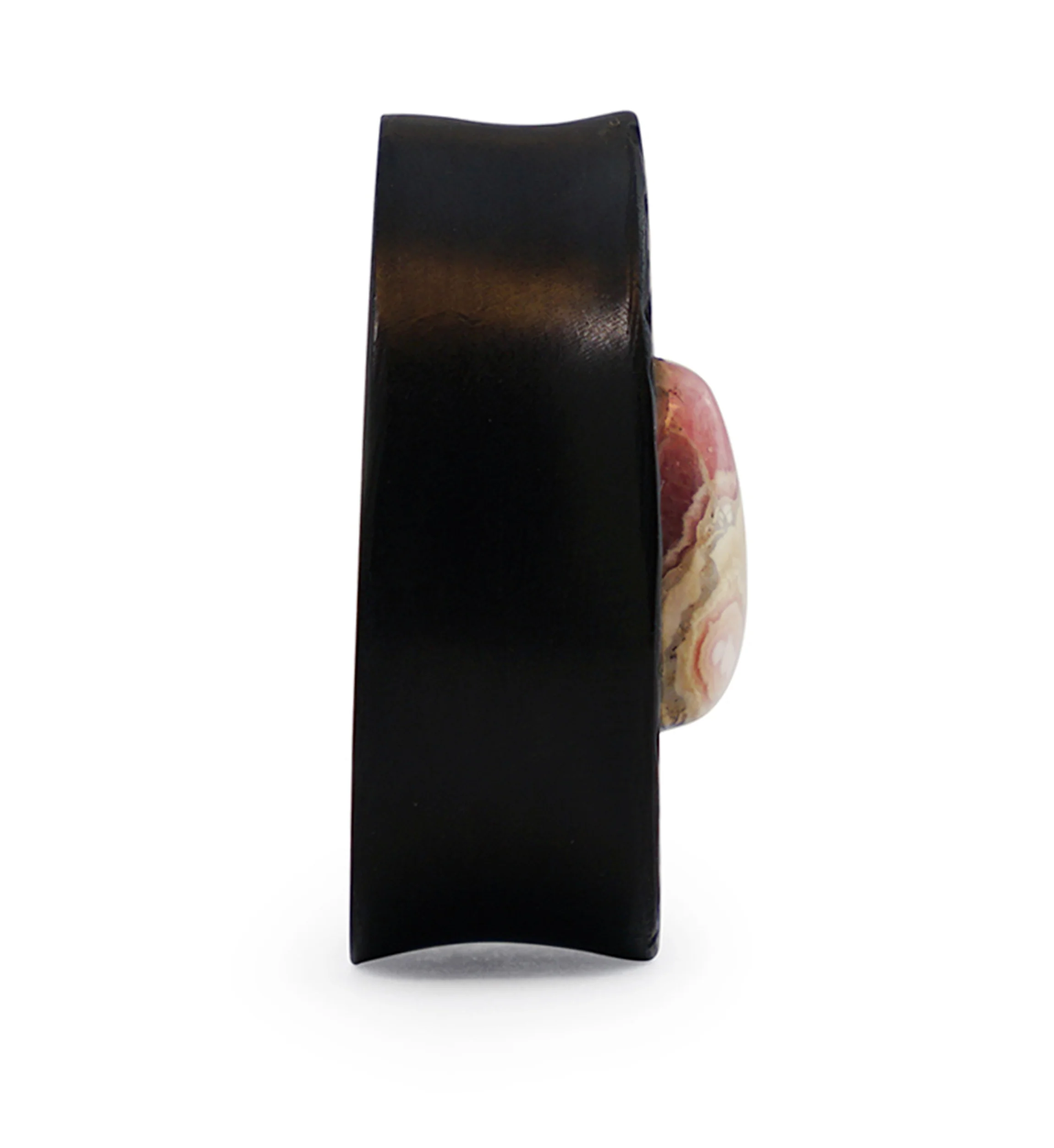 Hammered Areng Wood Teardrop Plugs with Teardrop Rhodochrosite Stone Inlay - Mrs Treak