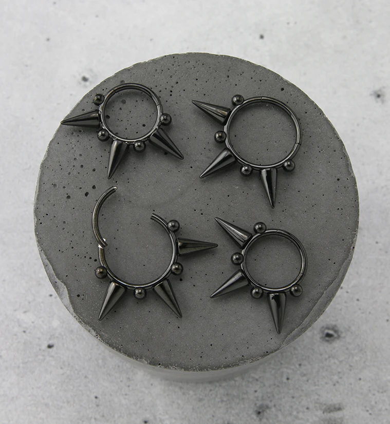 Black PVD Spike Stainless Steel Hinged Segment Ring - Mrs Treak