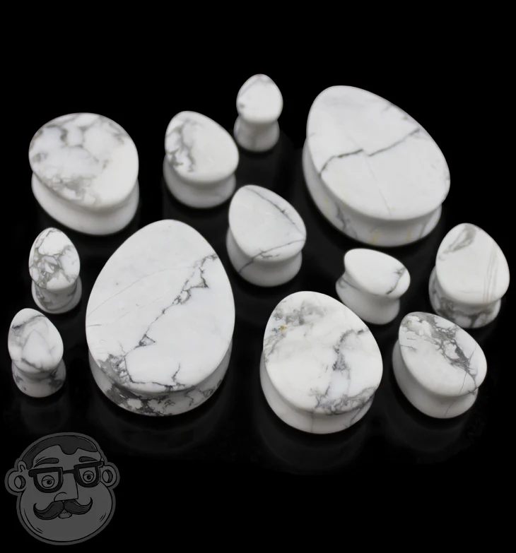 White Howlite Stone Teardrop Plugs - Mrs Treak