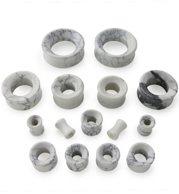 White Howlite Stone Double Flare Tunnels - Mrs Treak
