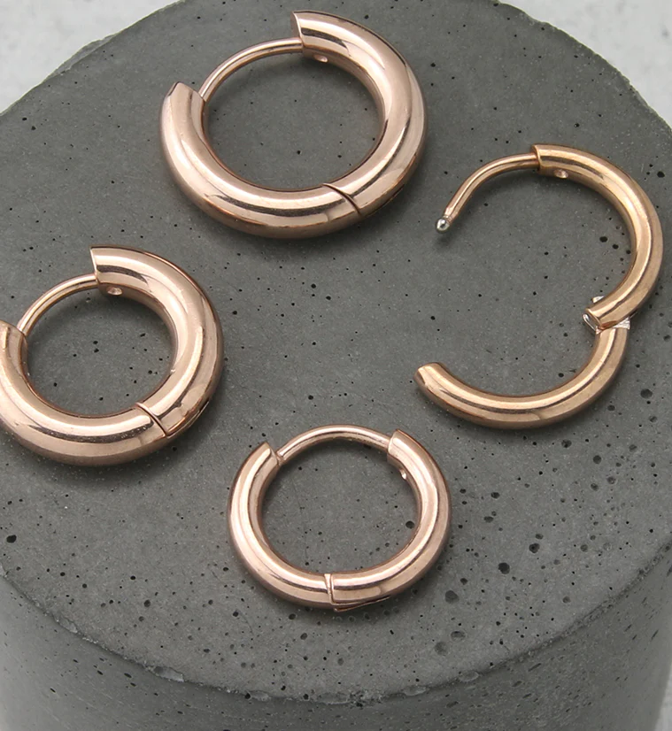 Rose Gold PVD Vast Stainless Steel Hinged Hoop Earrings - Mrs Treak