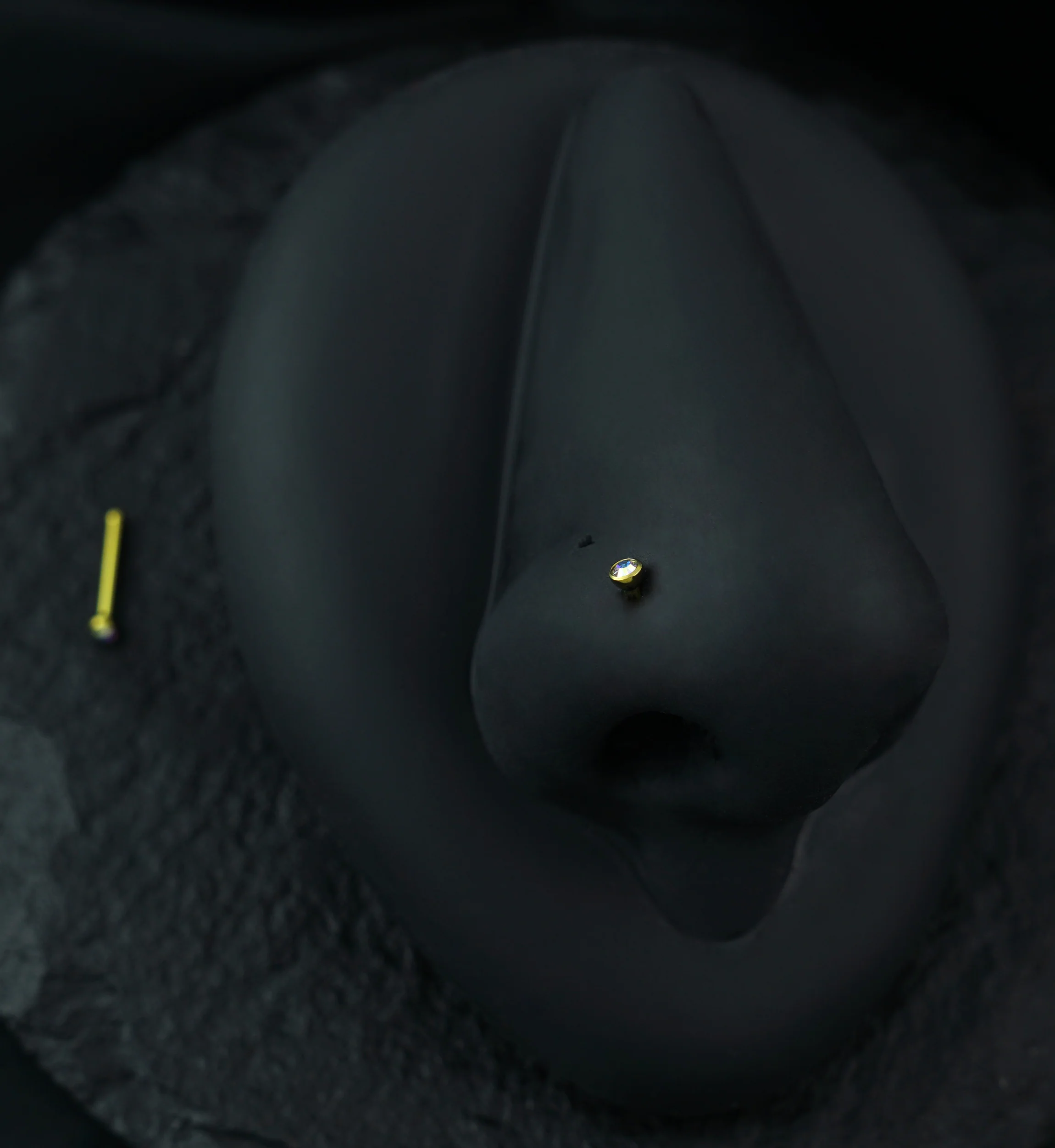 Anodized Gold With Rainbow Aurora CZ Titanium Nosebone - Mrs Treak