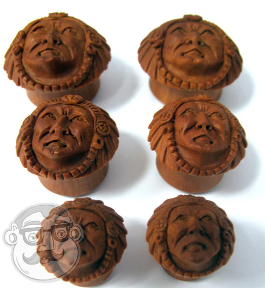 Carved Chief Saba Wood Plugs - Mrs Treak