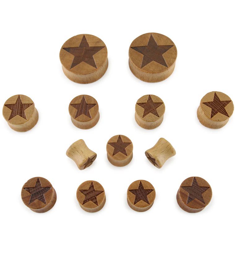 Star Engraved Wood Plugs - Mrs Treak