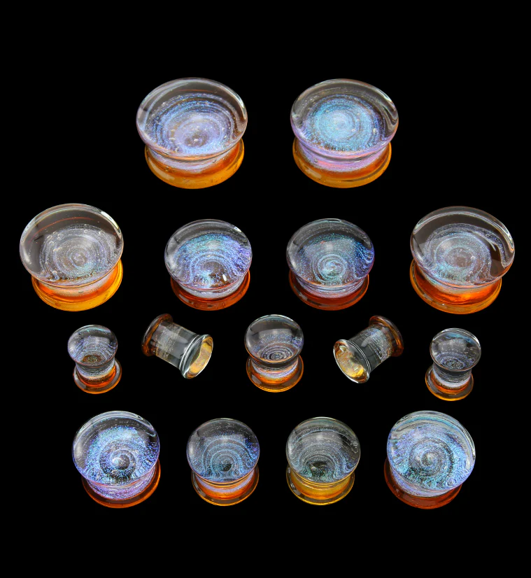 Sunset Cosmos Glass Double Flare Plugs - Mrs Treak