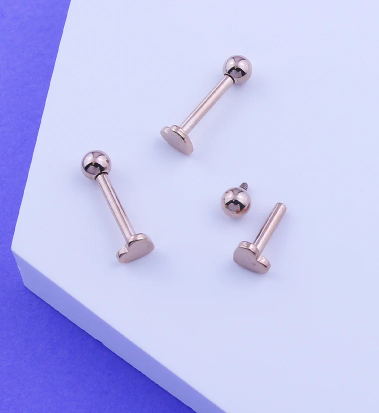 Rose Gold PVD Ball Heart End Internally Threaded Titanium Labret - Mrs Treak