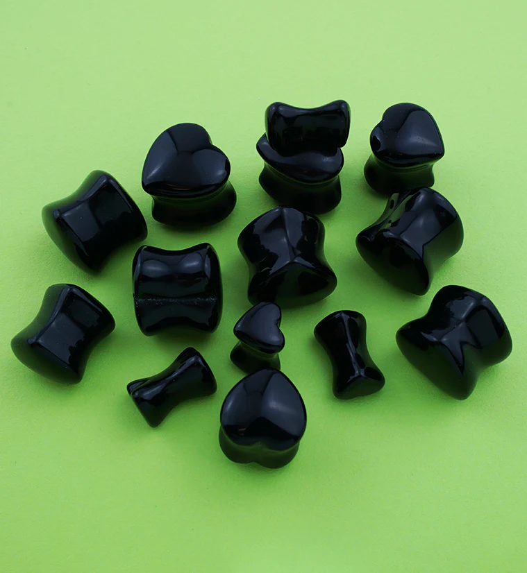 Black Stone Heart Shape Plugs - Mrs Treak