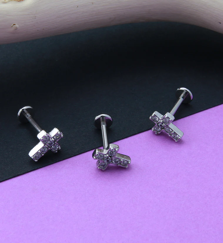 Cross CZ Gem Labret Post - Mrs Treak