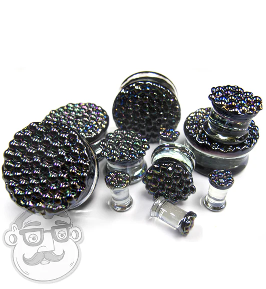 Black Iridescent Glass Plugs - Mrs Treak
