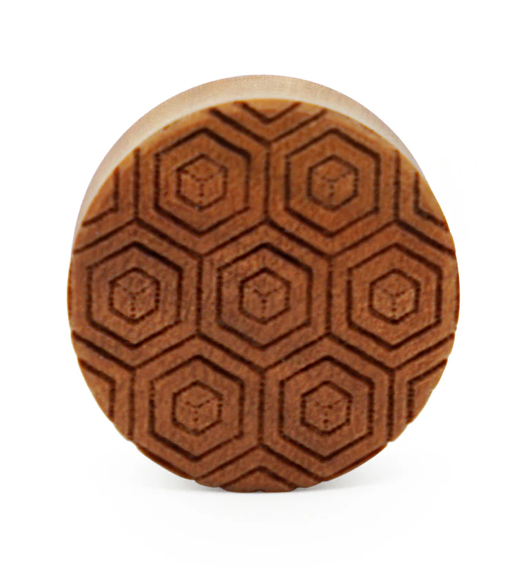 Geometric Honeycomb Engraved Saba Wood Plugs - Mrs Treak