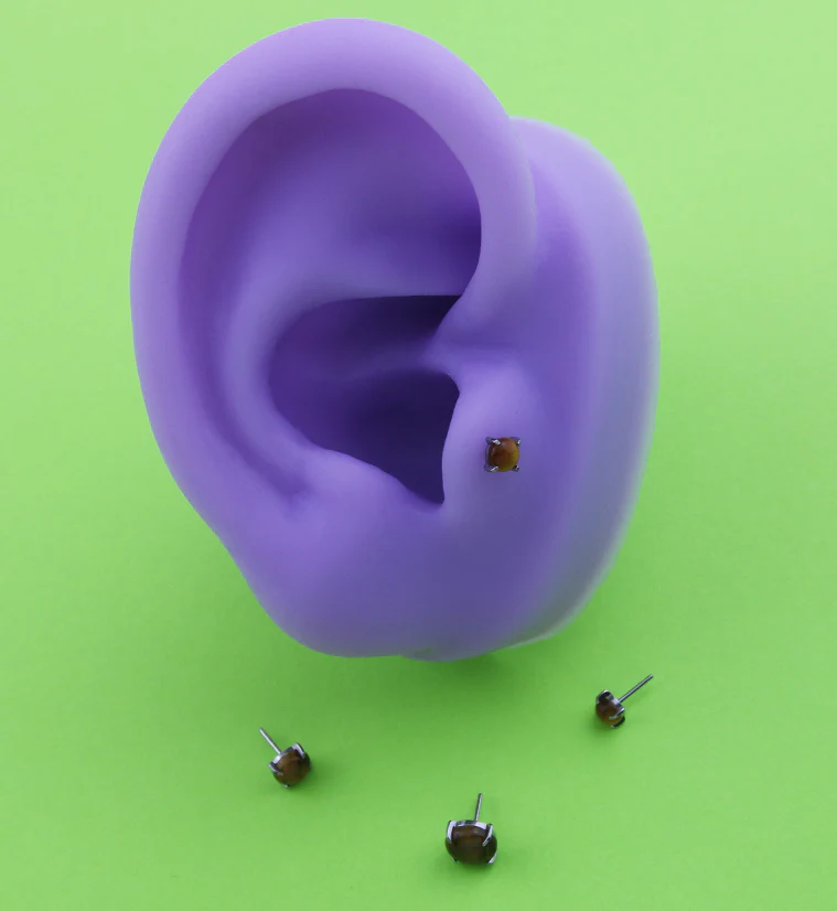 Prong Tiger Eye Stone Titanium Threadless Top - Mrs Treak