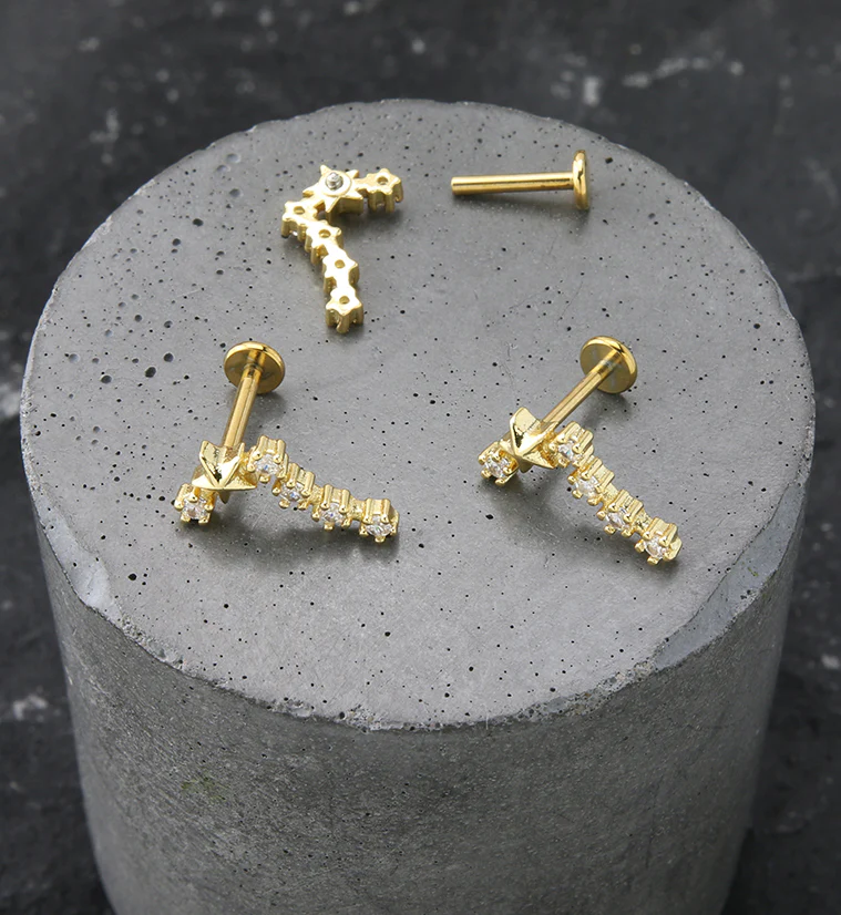 Gold PVD Pisces Constellation Clear CZ Stainless Steel Internally Threaded Labret - Mrs Treak