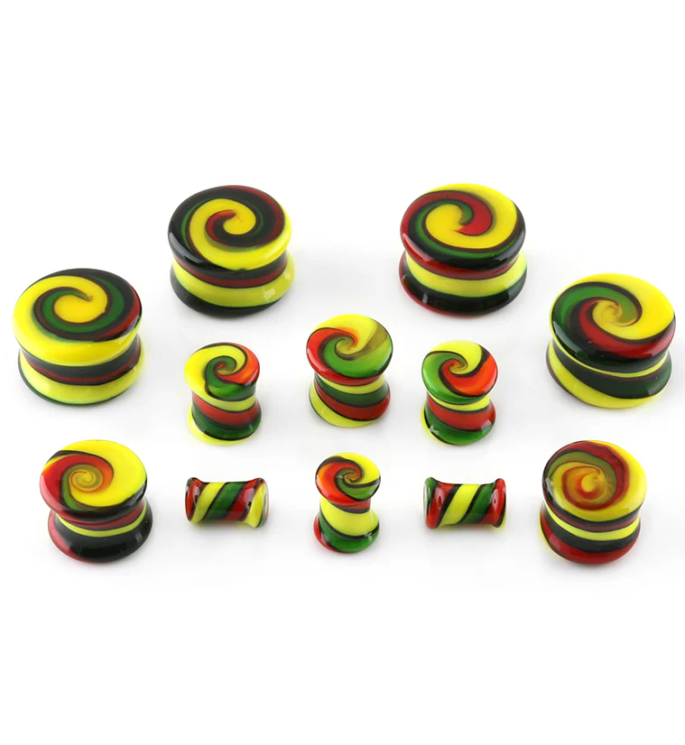 Rasta Swirl Glass Plugs - Mrs Treak