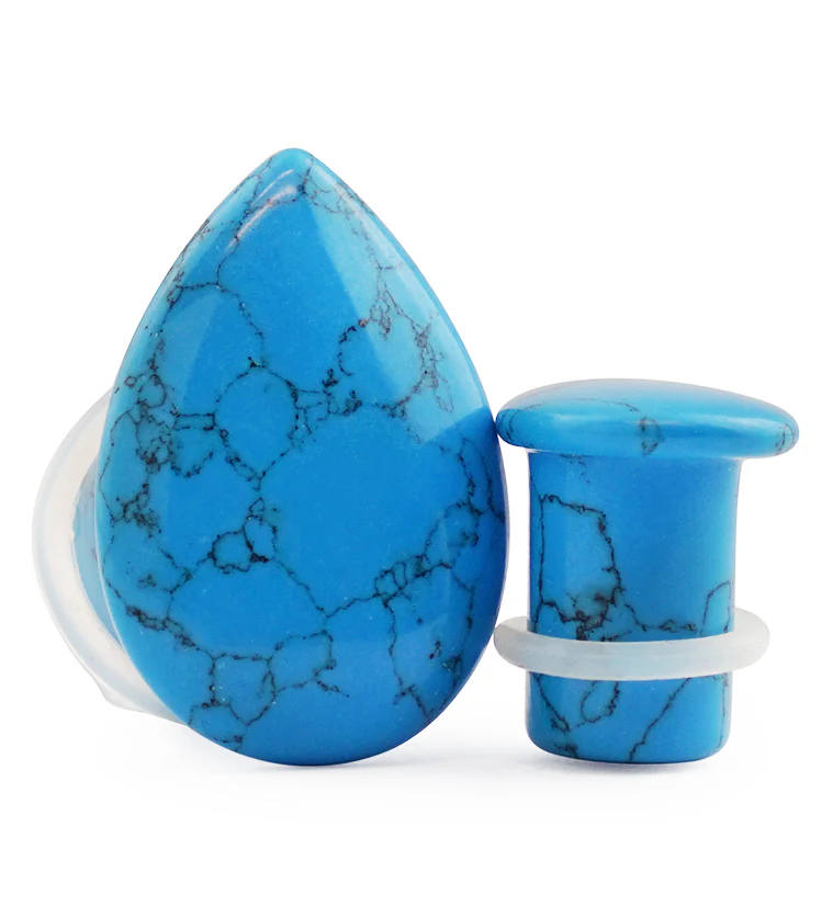 Turquoise Howlite Single Flare Teardrop Plugs - Mrs Treak
