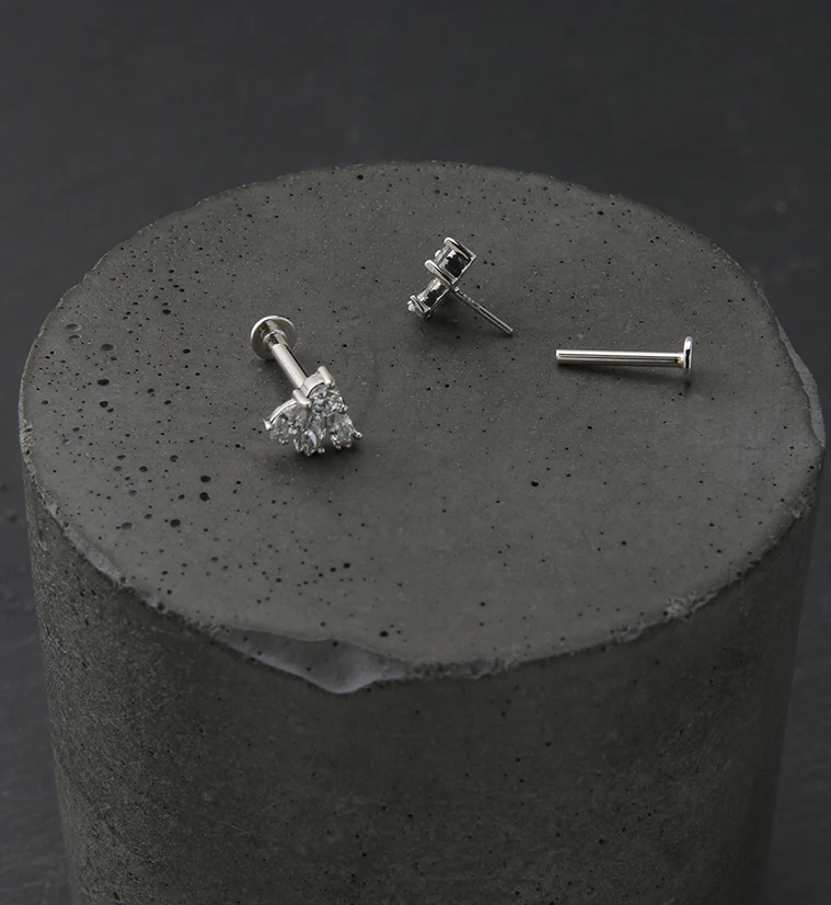 14kt White Gold Sepal CZ Threadless Labret - Mrs Treak