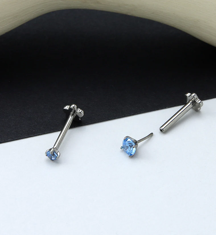 Aqua CZ Titanium Threadless Labret - Mrs Treak