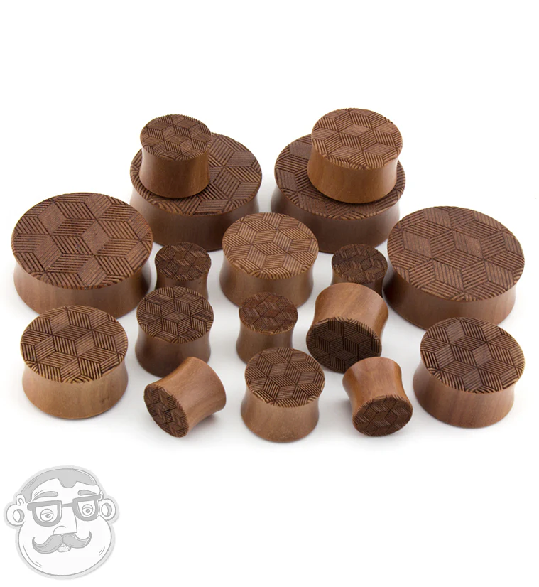 Geo Cube Engraved Saba Wood Plugs - Mrs Treak