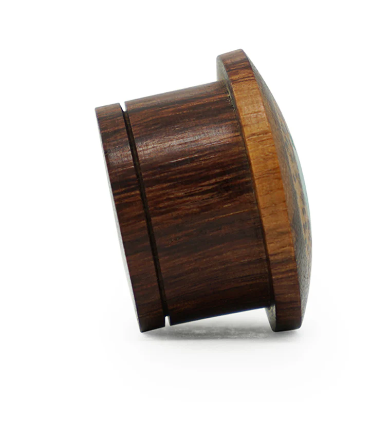 Single Flare Dark Tamarind Wood Plugs with Coconut & Turquoise Inlay - Mrs Treak