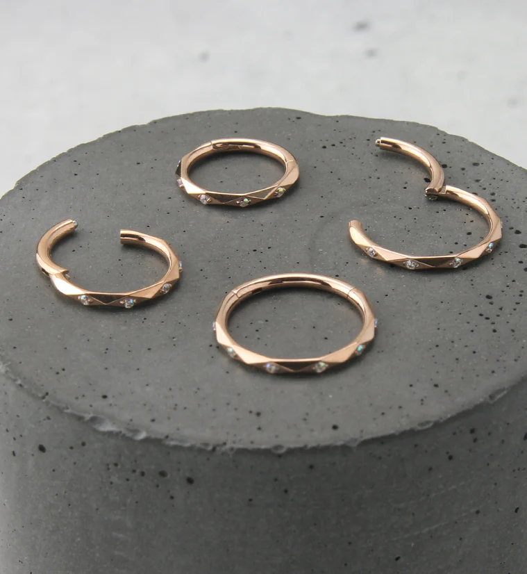 Facet CZ Rose Gold PVD Titanium Hinged Segment Ring - Mrs Treak