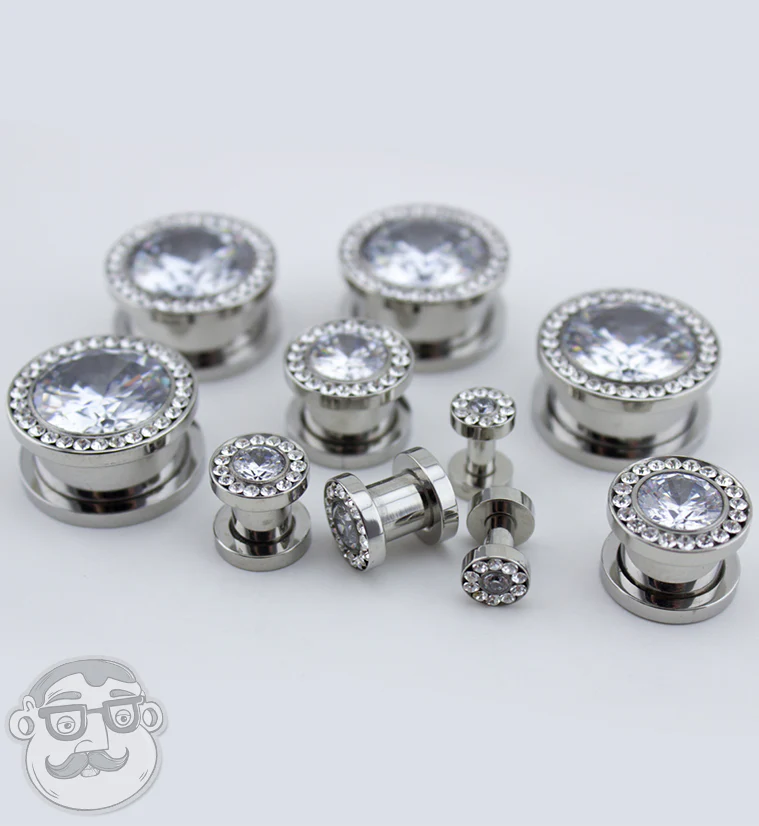 Clear CZ Diamond Stainless Steel Plugs - Mrs Treak