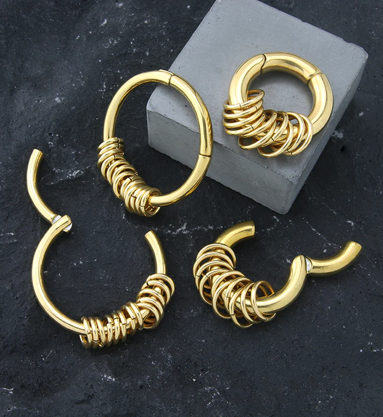 Gold PVD Active Rings Hinged Ear Weights - Mrs Treak